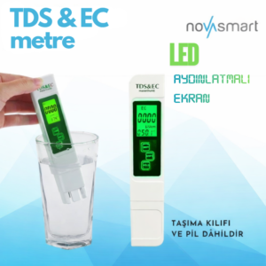 NOVASMART Tds & Ec Su Ölçer | tds metre - Dijital Su Kalite Test Cihazı | Hidroponik, Akvaryum ve Içme Suyu Ölçüm (Aydınlatmalı ekran)
