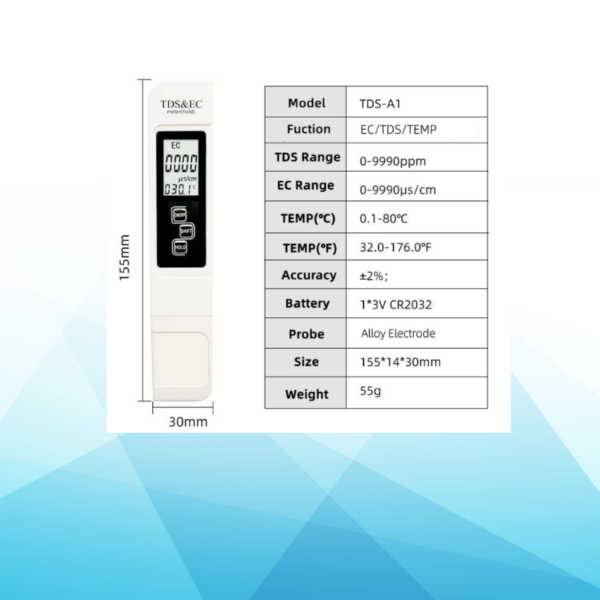 NOVASMART Tds & Ec Su Ölçer | tds metre - Dijital Su Kalite Test Cihazı | Hidroponik, Akvaryum ve Içme Suyu Ölçüm (Aydınlatmalı ekran) - Görsel 2