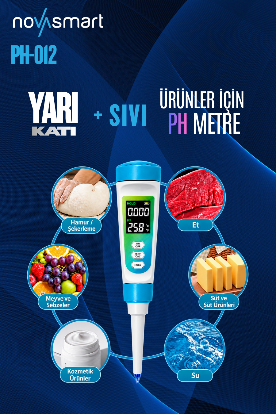 Novasmart yarı katı , sıvı Ph ölçüm cihazı