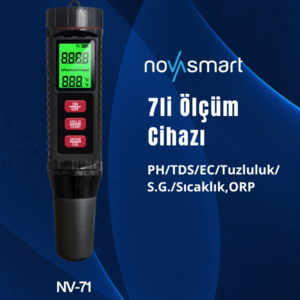 Novasmart NV-71 7’li Ölçüm Cihazı Ph Ec Tds Tuzluluk Orp S.g. Sıcaklık Ölçer – Profesyonel Su Analiz Test Cihazı