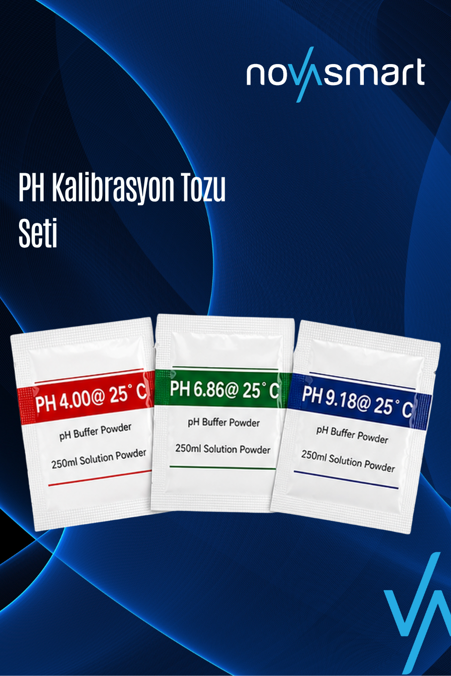 pH Kalibrasyon Tozu Seti – pH 4.00 / 6.86 / 9.18 – 3'lü Tampon Çözelti Seti – 250 ml