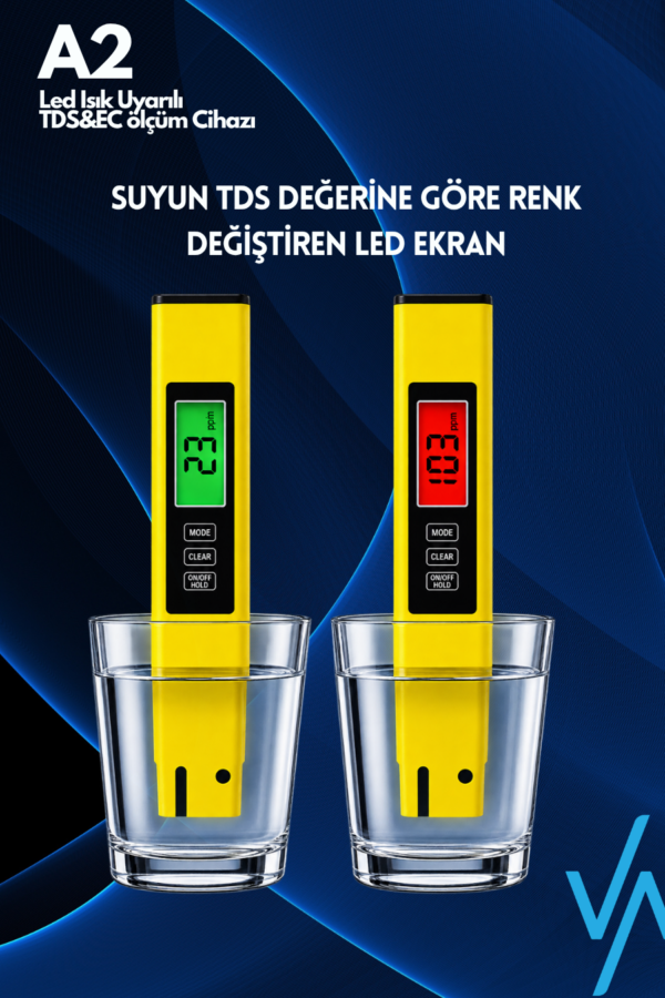 Novasmart - NV-A2 Tds & Ec Ölçer – Kırmızı/yeşil LED Uyarılı Dijital Su Kalitesi Ölçüm Cihazı - Görsel 2