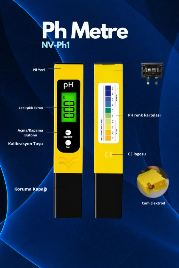 NOVASMART Dijital Ph Metre 0-14 Ph Yüksek Hassasiyetli Su Test Cihazı, Akvaryum,havuz ve Su Arıtma Için (LEDli) - Görsel 2