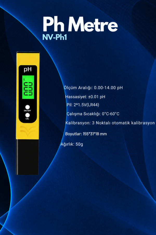 NOVASMART Dijital Ph Metre 0-14 Ph Yüksek Hassasiyetli Su Test Cihazı, Akvaryum,havuz ve Su Arıtma Için (LEDli) - Görsel 3