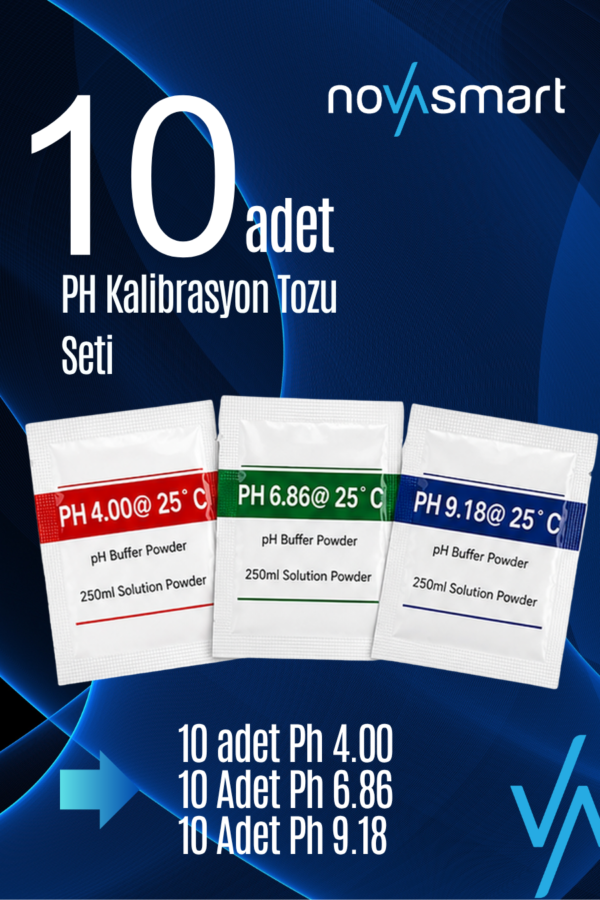 pH Kalibrasyon Tozu Seti – pH 4.00 / 6.86 / 9.18 – 3'lü Tampon Çözelti Seti – 250 ml - (10 lu set) - Görsel 3