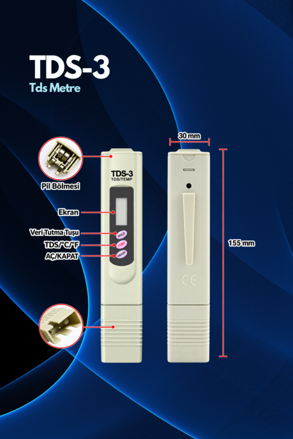 Novasmart Tds-3 Dijital Su Kalitesi Ölçüm Cihazı – Tds ve Sıcaklık Ölçer - Görsel 3